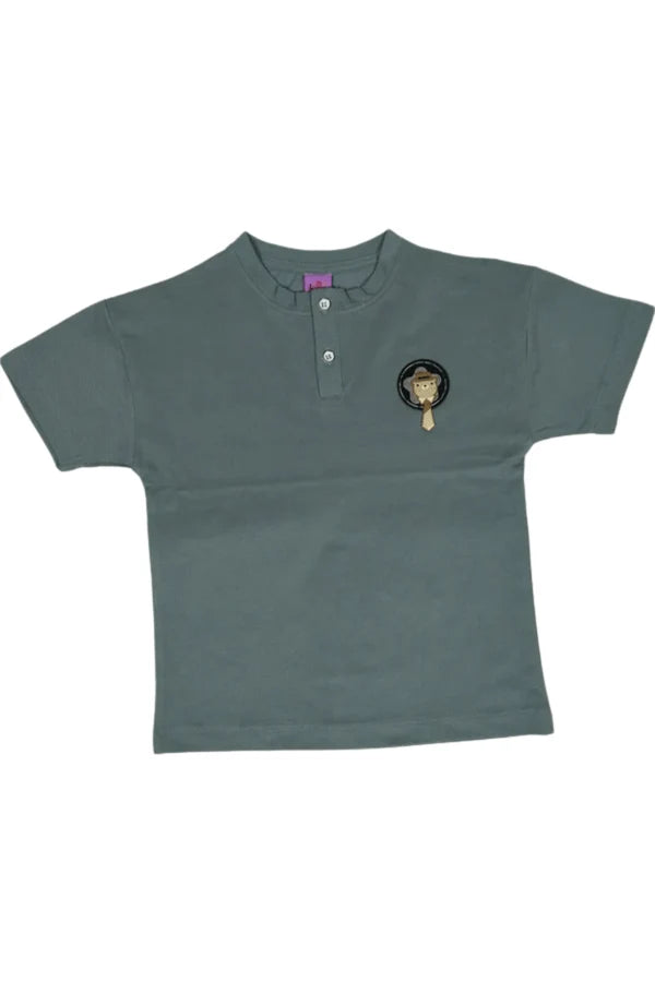 Sage Green Cotton Henley T-Shirt for Baby & Young Boys with Chest Graphic