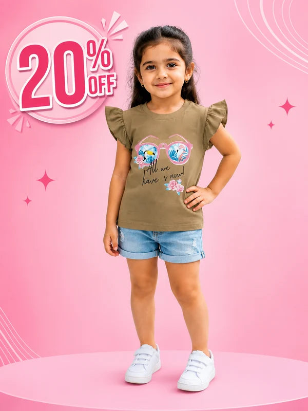 Girls Ruffle Sleeve Graphic T-Shirt – Soft Casual Summer Top  - 20% OFF