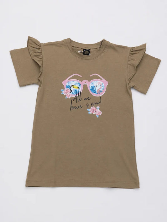 Girls Ruffle Sleeve Graphic T-Shirt – Soft Casual Summer Top  - 20% OFF