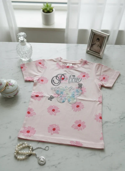 Girls T-Shirt Floral "Butterfly Graphic"