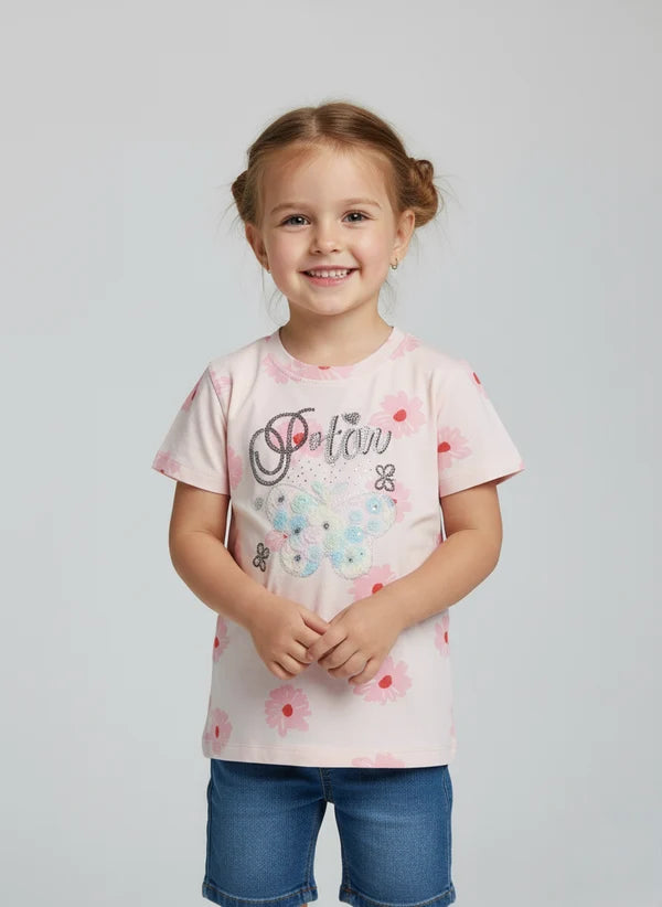Girls T-Shirt Floral "Butterfly Graphic"