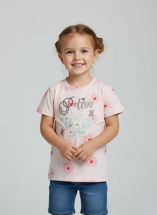 Girls T-Shirt Floral "Butterfly Graphic"