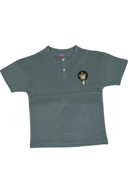 Sage Green Cotton Henley T-Shirt for Baby & Young Boys with Chest Graphic