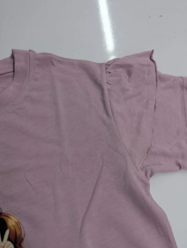 Girls Pink Ruffle Sleeve Cartoon Graphic T-Shirt - 20% OFF