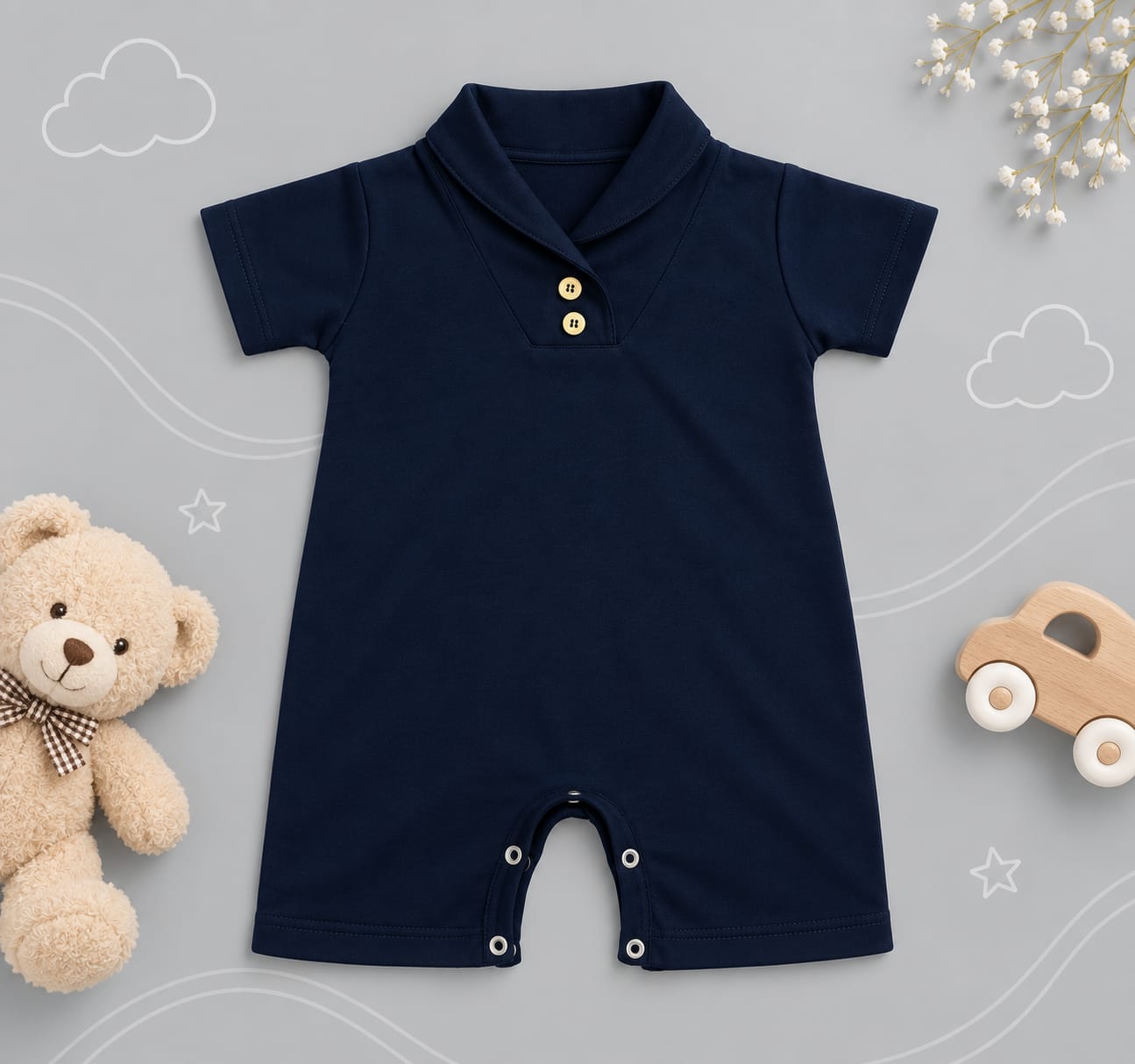 Premium Baby Romper | Stylish Collar & Snap Closure | 43% OFF