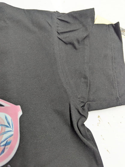 Girls Black Ruffle Sleeve Graphic T-Shirt || 20% OFF
