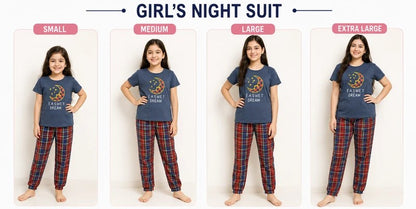 Girls Night Suit – Navy Blue T-Shirt & Red Plaid Pajama Set